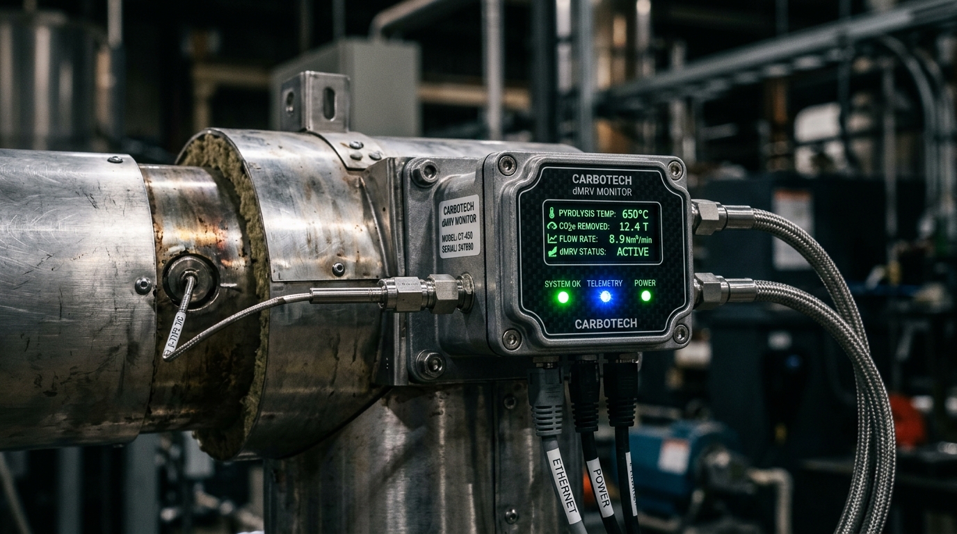 Continuous IoT dMRV sensor monitoring on pyrolysis duct
